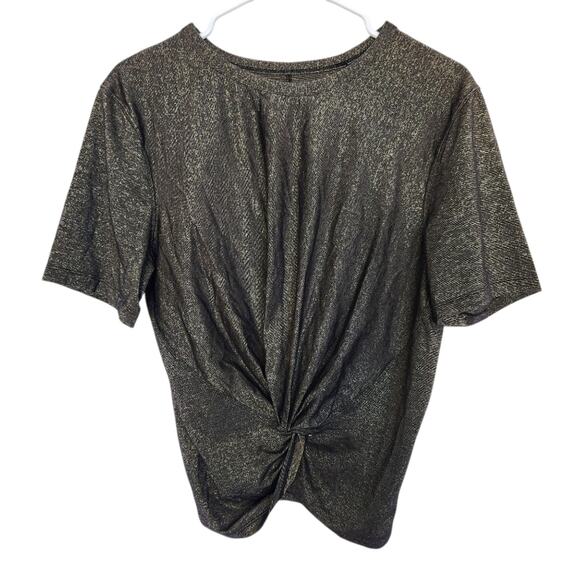 Lululemon T Shirt Black & Gold Athlesure Athletic Activewear - Picture 1 of 6
